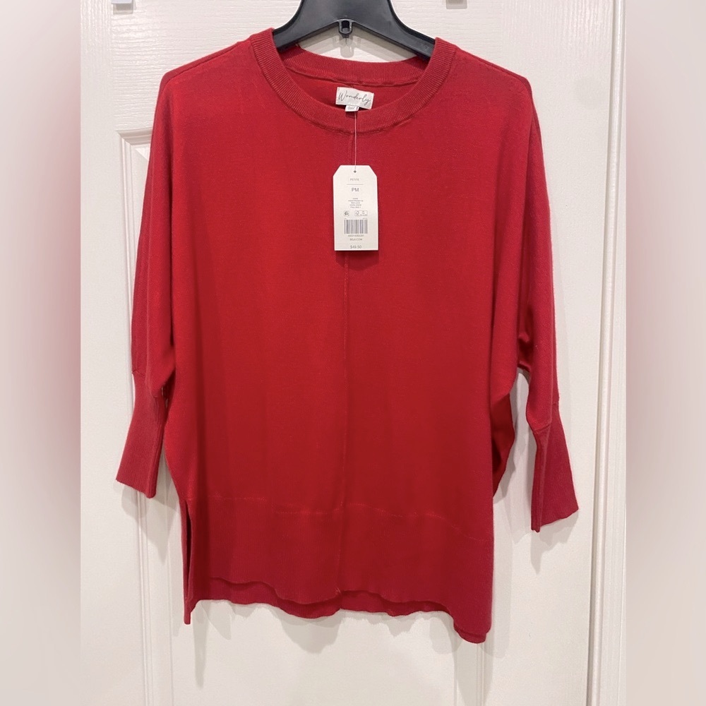 NWT Wonderly Petite Dolman crew neck lightweight Red Sweater Size PM